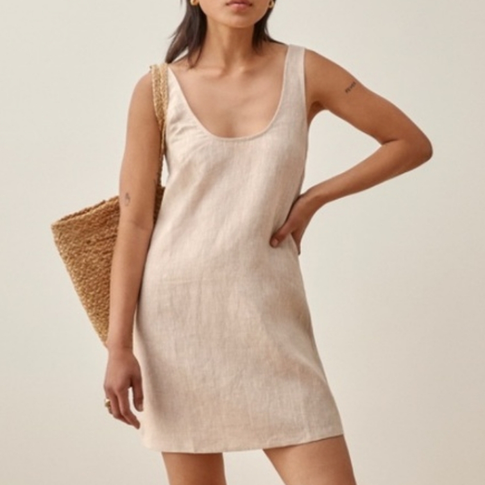 Reformation Bo 100% Linen Mini Shift Dress in Small
